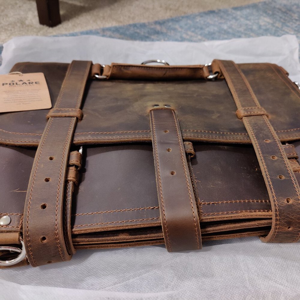 New Men's Polare Full Grain Leather Laptop Messenger Bag